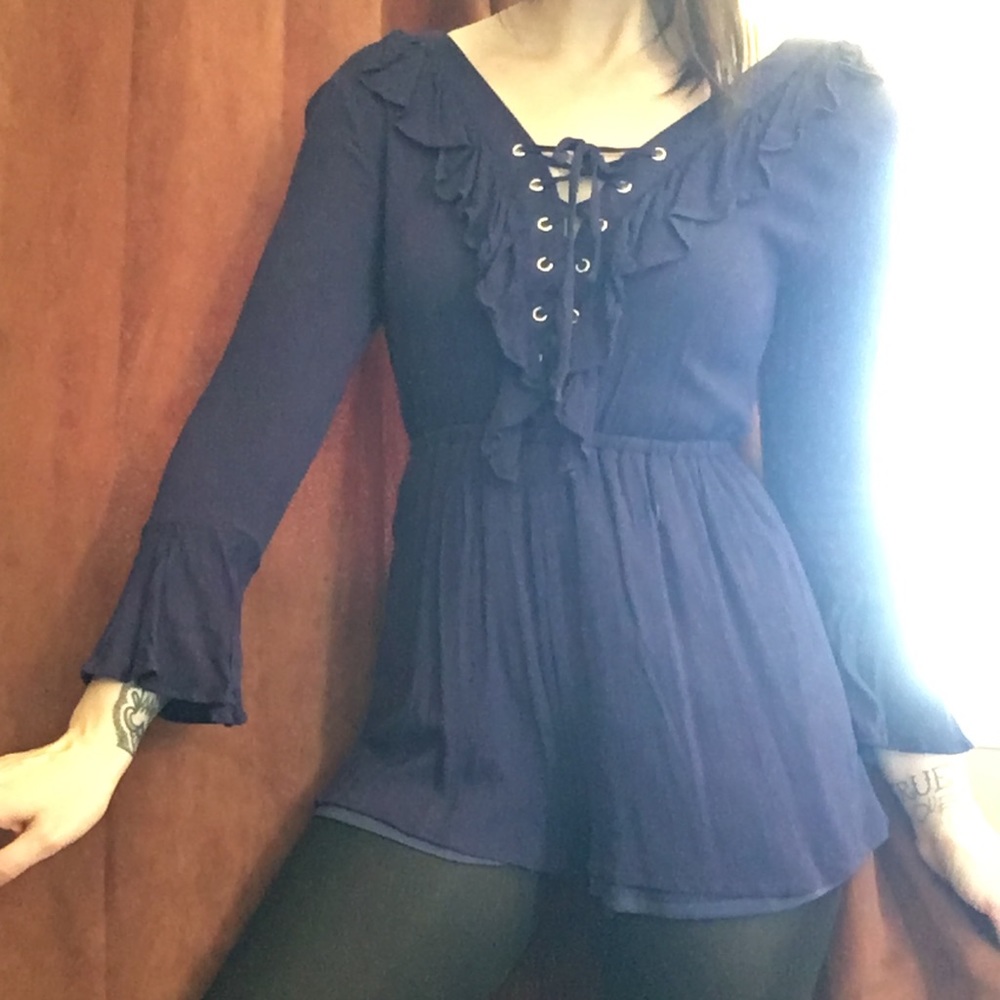 Size small navy blue lace up romper - Picture 8 of 8